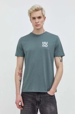 HUGO t-shirt bawełniany męski kolor zielony z nadrukiem