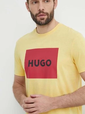 HUGO t-shirt bawełniany męski kolor żółty z nadrukiem 50467952