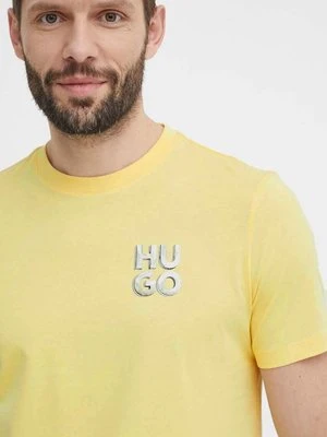 HUGO t-shirt bawełniany męski kolor żółty z nadrukiem 50508944