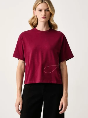 HUGO T-shirt damski bawełniany Duslant bordowy