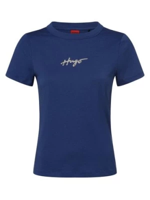 HUGO T-shirt damski Kobiety Bawełna niebieski jednolity,