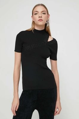 HUGO t-shirt damski kolor czarny z półgolfem