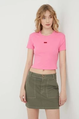 HUGO t-shirt damski kolor różowy