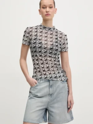 HUGO t-shirt damski kolor szary z półgolfem 50537187