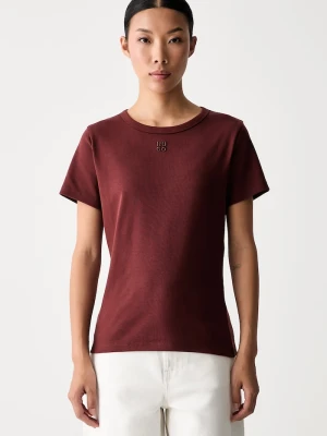 HUGO T-shirt damski z bawełną Deloris brązowy