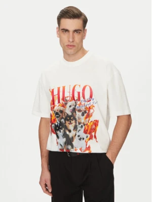 HUGO T-Shirt Dugie 50538259 Écru Oversize Kremowy