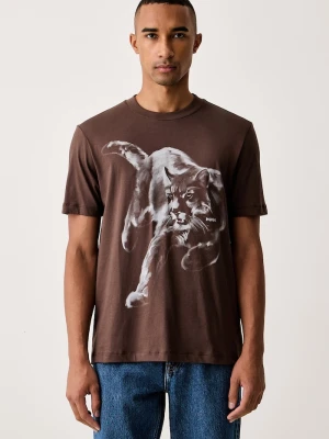 HUGO T-shirt męski bawełniany Daffilo brązowy