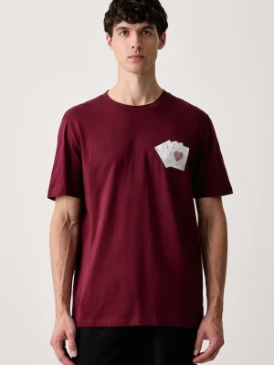HUGO T-shirt męski bawełniany Dahr bordowy