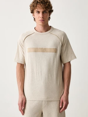 HUGO T-shirt męski bawełniany Dalik beżowy