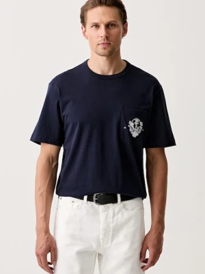 HUGO T-shirt męski bawełniany Durstee granatowy