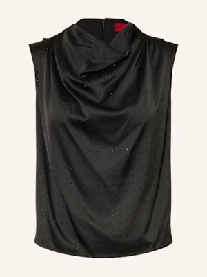 Hugo Top Satynowy Casmini Z Ozdobnymi Kamykami schwarz