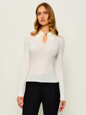 HUGO Wełniany sweter Sdropa | Slim Fit | z dodatkiem kaszmiru kremowy