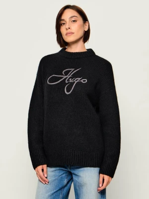 HUGO Wełniany sweter Sloguinny | Oversize fit czarny