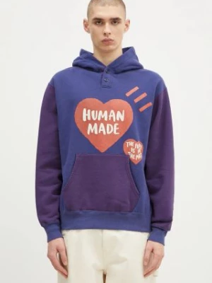 Human Made bluza bawełniana Colorblock Hoodie męska kolor granatowy z kapturem z nadrukiem HM28CS023