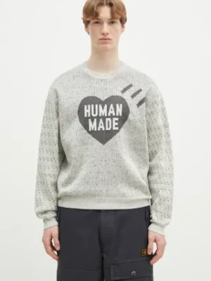 Human Made sweter z domieszką lnu Heart Knit Sweater męski kolor szary lekki HM29CS002