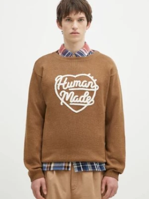 Human Made sweter z domieszką wełny Heart Knit Sweater męski kolor brązowy  HM28CS018