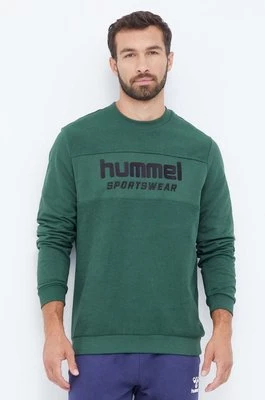 Hummel bluza bawełniana męska kolor zielony z aplikacją