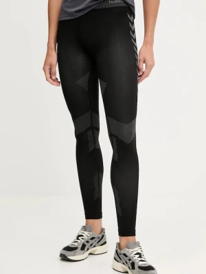 Hummel legginsy treningowe damskie kolor czarny wzorzyste 202648