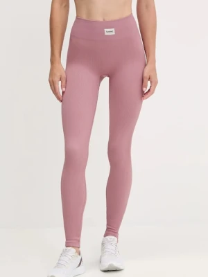 Hummel legginsy treningowe damskie kolor różowy gładkie 230305