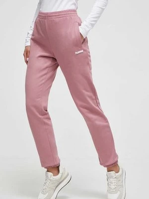 Hummel spodnie dresowe bawełniane hmlLGC SHAI REGULAR PANTS kolor różowy gładkie 221758