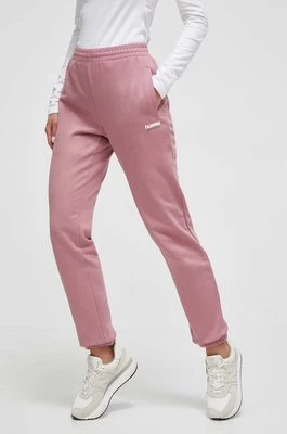 Hummel spodnie dresowe bawełniane hmlLGC SHAI REGULAR PANTS kolor różowy gładkie 221758