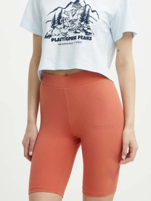 Zdjęcie produktu Hummel szorty hmlLEGACY WOMAN TIGHT SHORTS damskie kolor pomarańczowy z nadrukiem medium waist 214171