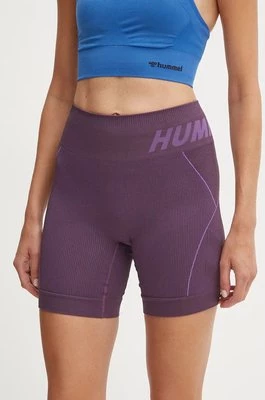 Hummel szorty treningowe Christel kolor fioletowy z nadrukiem high waist 213755