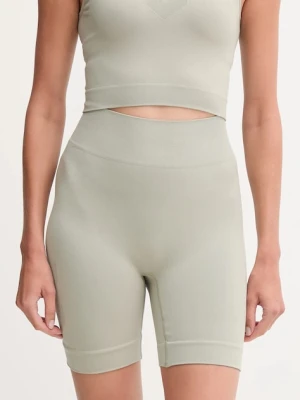 Hummel szorty treningowe damskie kolor zielony gładkie high waist 230078