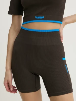 Zdjęcie produktu Hummel szorty treningowe kolor brązowy wzorzyste high waist 227630