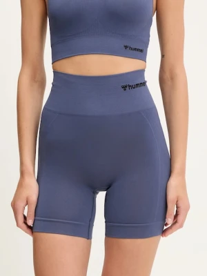 Hummel szorty treningowe Tif kolor niebieski gładkie high waist 214151