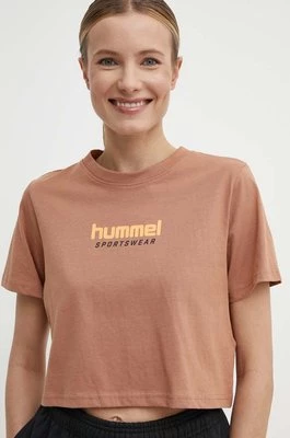 Hummel t-shirt bawełniany damski kolor brązowy