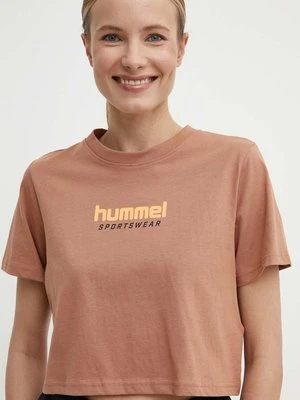 Hummel t-shirt bawełniany damski kolor brązowy