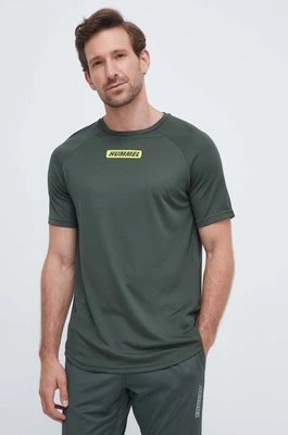 Hummel t-shirt treningowy hmlTE TOPAZ T-SHIRT kolor zielony z nadrukiem 213475