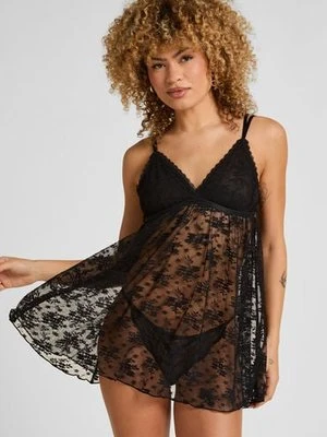Hunkemöller Babydoll Darcy z Kwiatowej Koronki Czarny