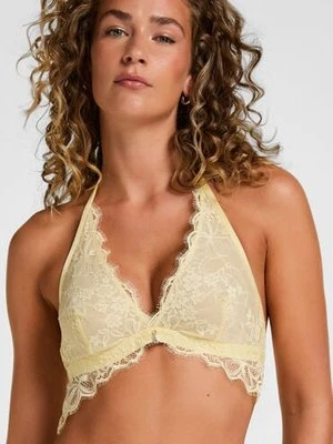 Hunkemöller Biustonosz Bralette Halter Longline Prina z Koronki Żółty