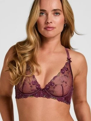 Hunkemöller Biustonosz Longline z Fiszbinami Bez Wyściółki Peonie Fioletowy