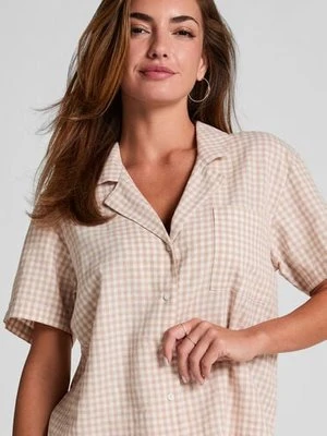 Hunkemöller Bluza lniana w kratę Beżowy