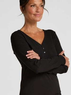 Hunkemöller Bluza piżamowa Henley z długim rękawem Czarny