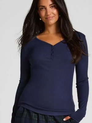 Hunkemöller Bluza piżamowa Henley z długim rękawem Niebieski