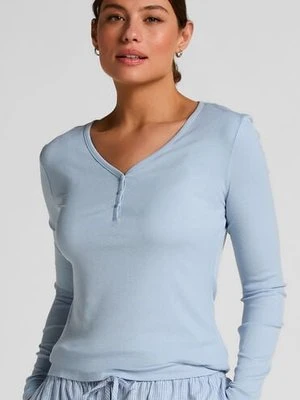 Hunkemöller Bluza piżamowa Henley z długim rękawem Niebieski