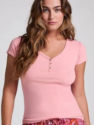 Hunkemöller Bluza piżamowa Henley z krótkim rękawem Różowy
