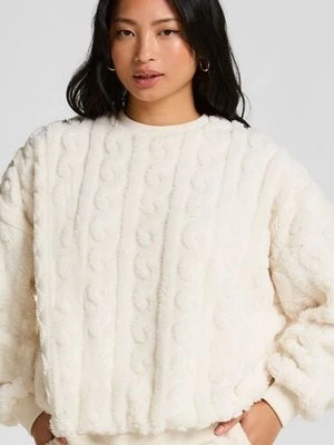 Hunkemöller Bluza z polaru ze wzorem warkoczy Biały