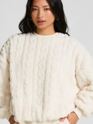 Hunkemöller Bluza z polaru ze wzorem warkoczy Biały