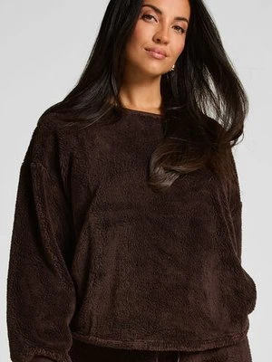 Hunkemöller Bluzka z długim rękawem z miękkiego polaru Brązowy