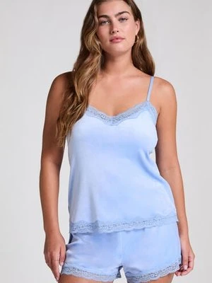 Hunkemöller Błyszczące welurowe szorty z koronką Niebieski