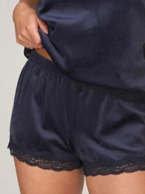 Hunkemöller Błyszczące welurowe szorty z koronką Niebieski