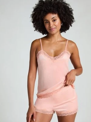 Hunkemöller Błyszczące welurowe szorty z koronką Różowy