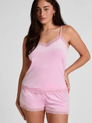 Hunkemöller Błyszczące welurowe szorty z koronką Różowy