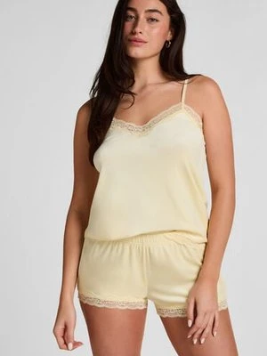 Hunkemöller Błyszczące welurowe szorty z koronką Żółty