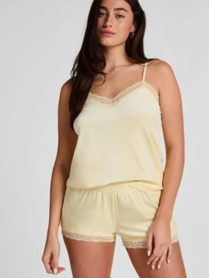 Hunkemöller Błyszczące welurowe szorty z koronką Żółty